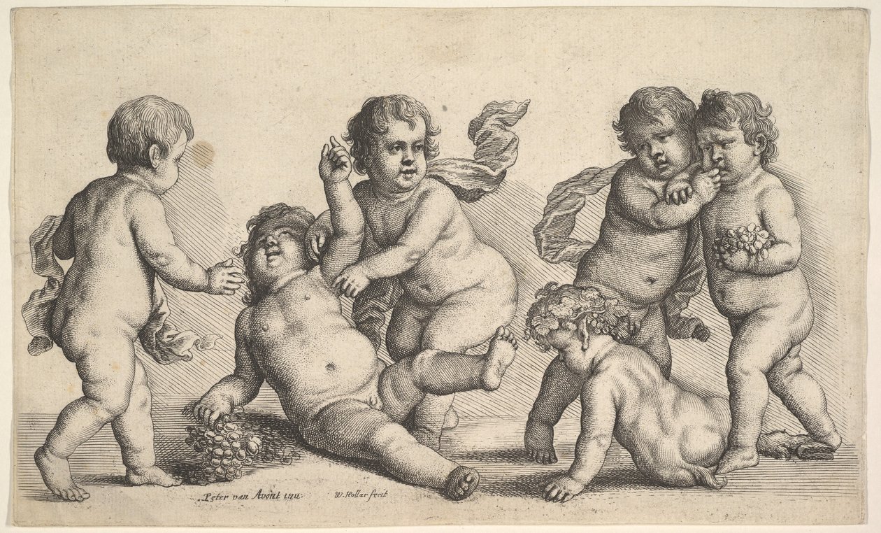 Vijf jongens en een sater, 1646 door Wenceslaus Hollar