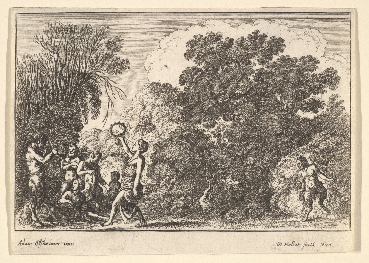 Vijf saters en twee nimfen door Wenceslaus Hollar