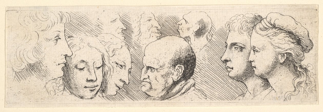 Hoofdstudies, 1644-52 door Wenceslaus Hollar