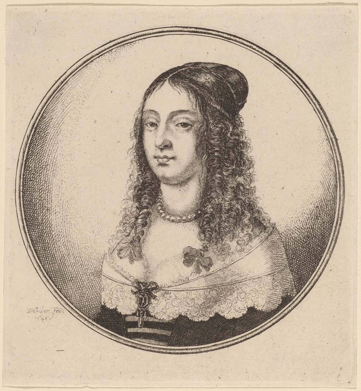 Dame met linten in krullen door Wenceslaus Hollar
