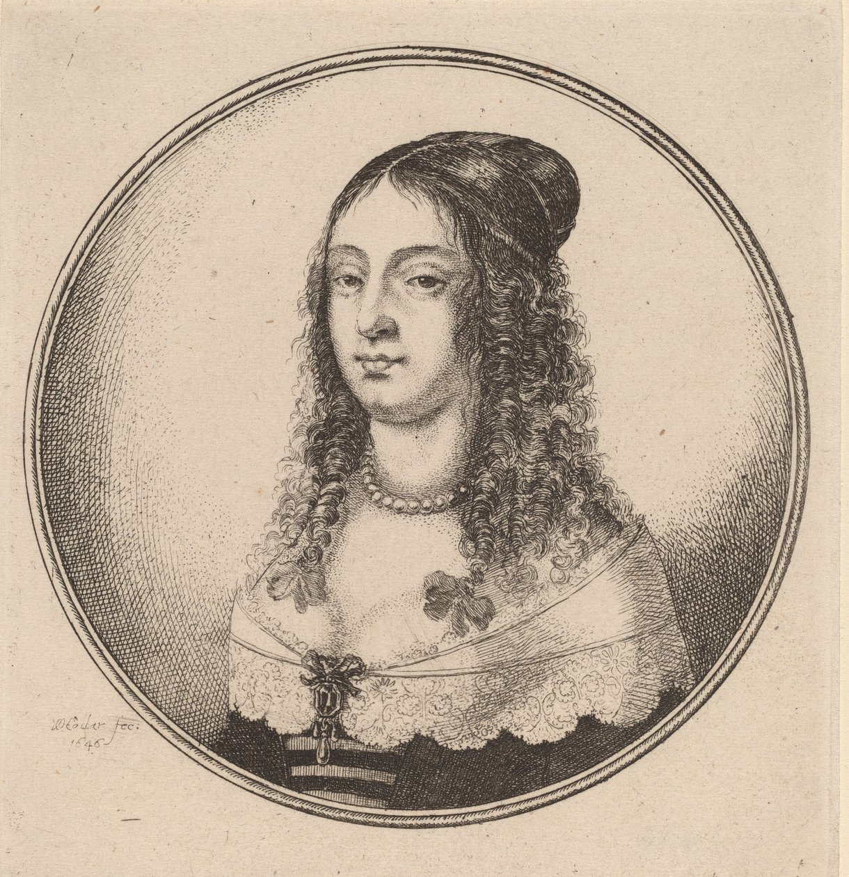 Dame met Linten in Krullen, 1646 door Wenceslaus Hollar
