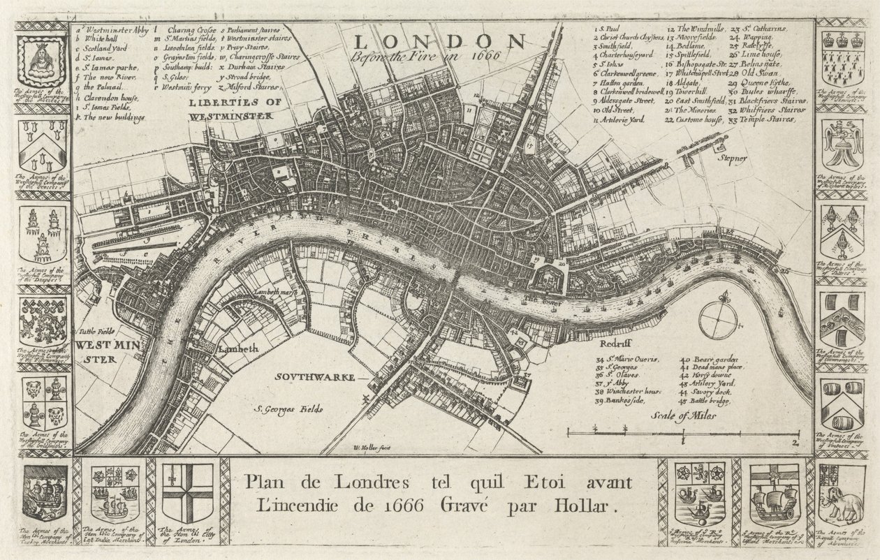 Londen, voor de brand in 1666 door Wenceslaus Hollar