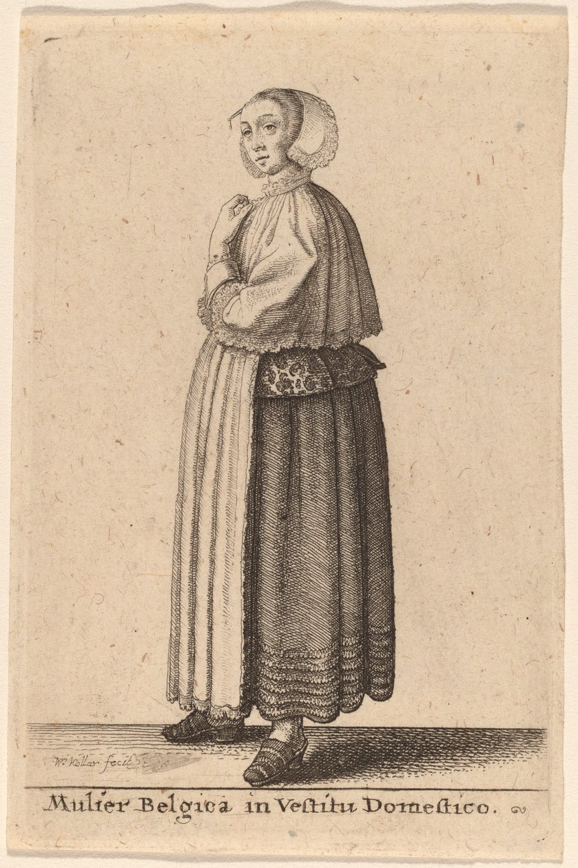 Belgische vrouw in huiselijke kleding door Wenceslaus Hollar