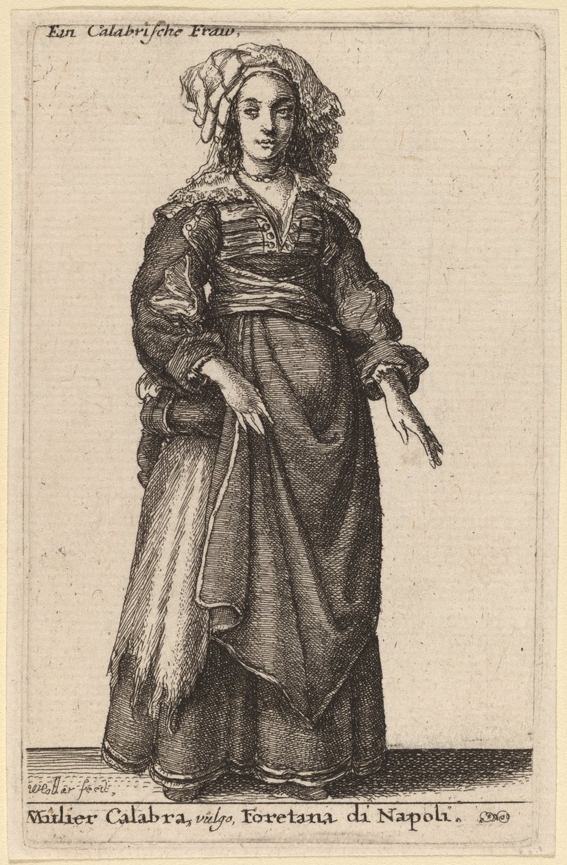Mulier Calabra, Vulgo, Foretana di Napoli door Wenceslaus Hollar