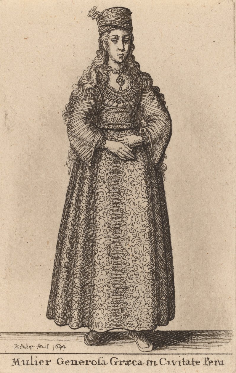 Mulier Generosa Graeca in Civitate Pera, 1644 door Wenceslaus Hollar