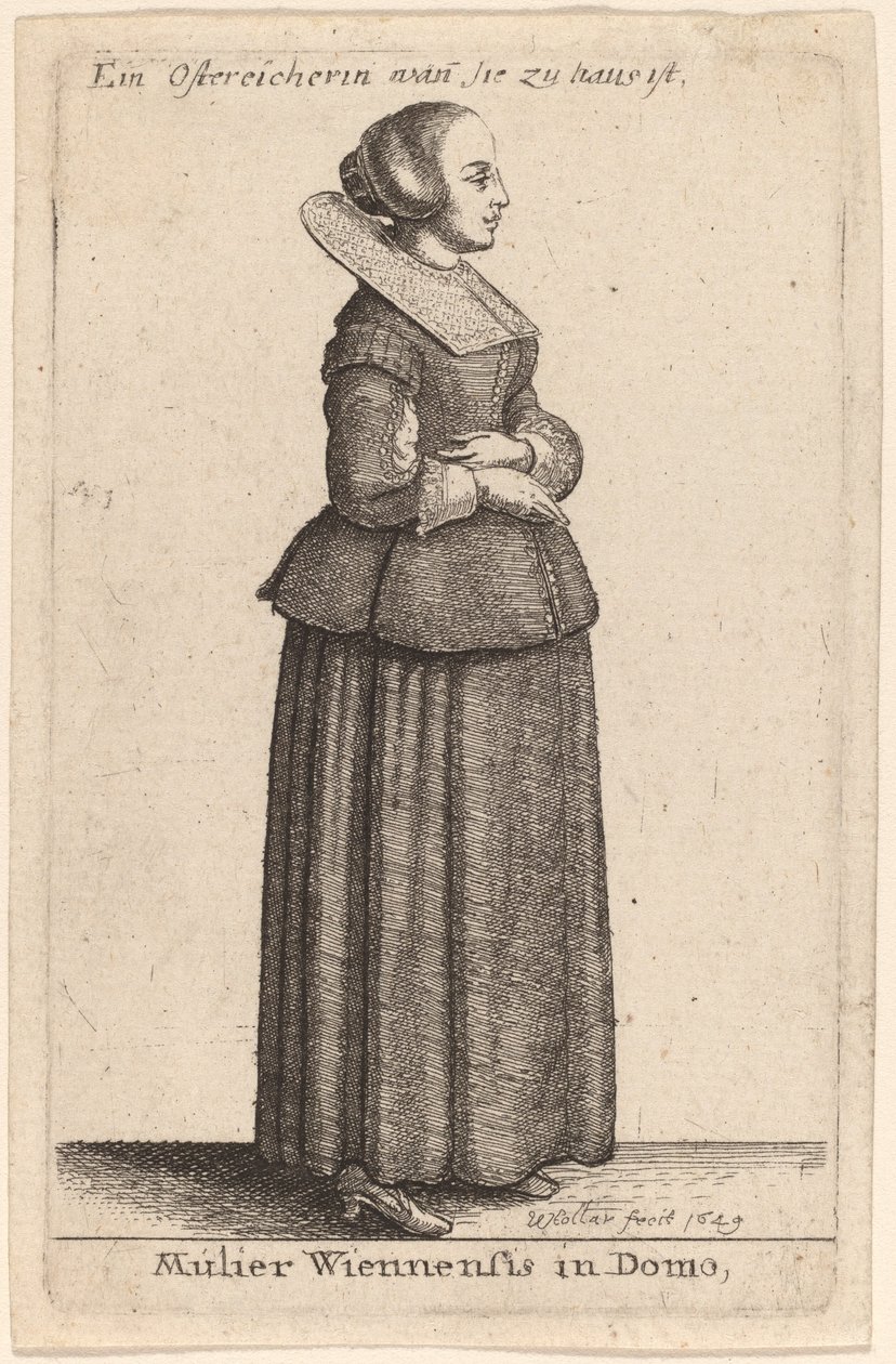 Weense vrouw in huis door Wenceslaus Hollar
