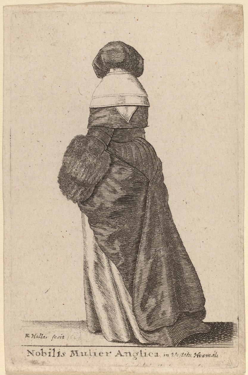 Nobilis Mulier Anglica, in Vestitu Hiemali door Wenceslaus Hollar