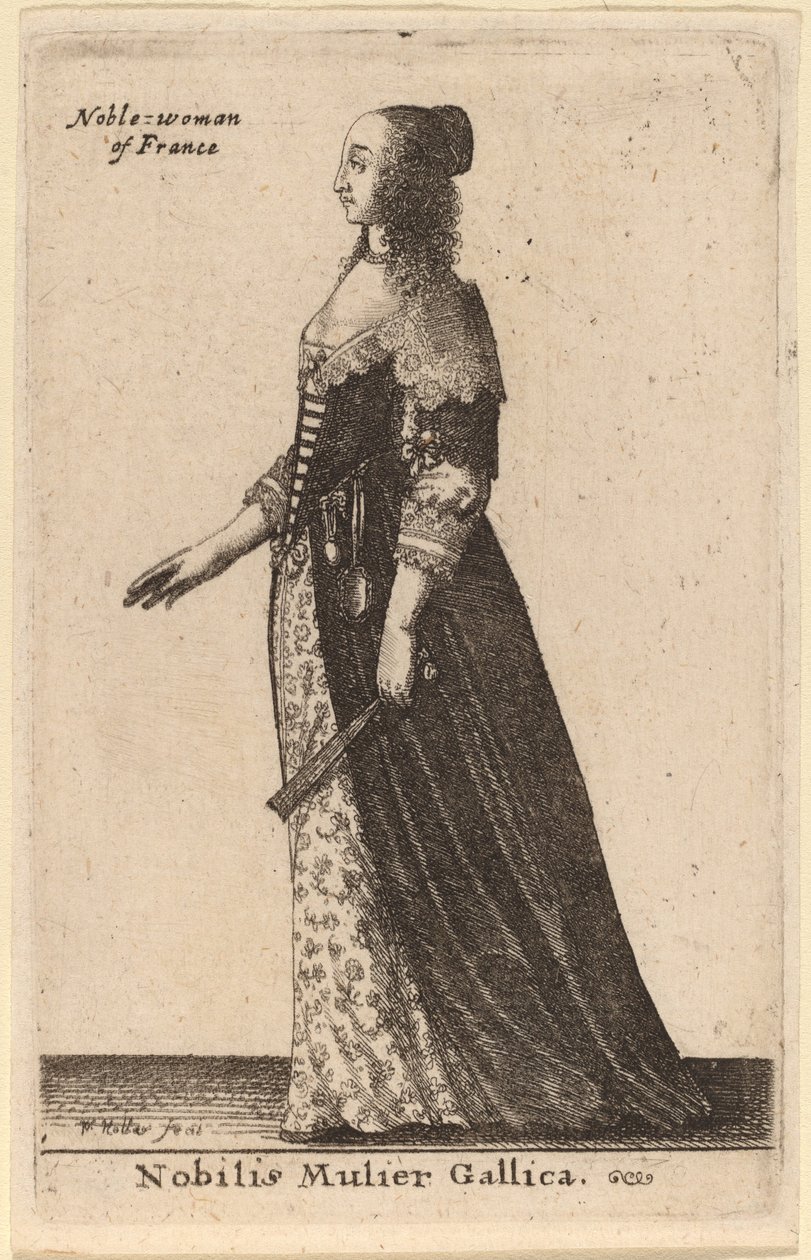 Adellijke Franse Vrouw door Wenceslaus Hollar