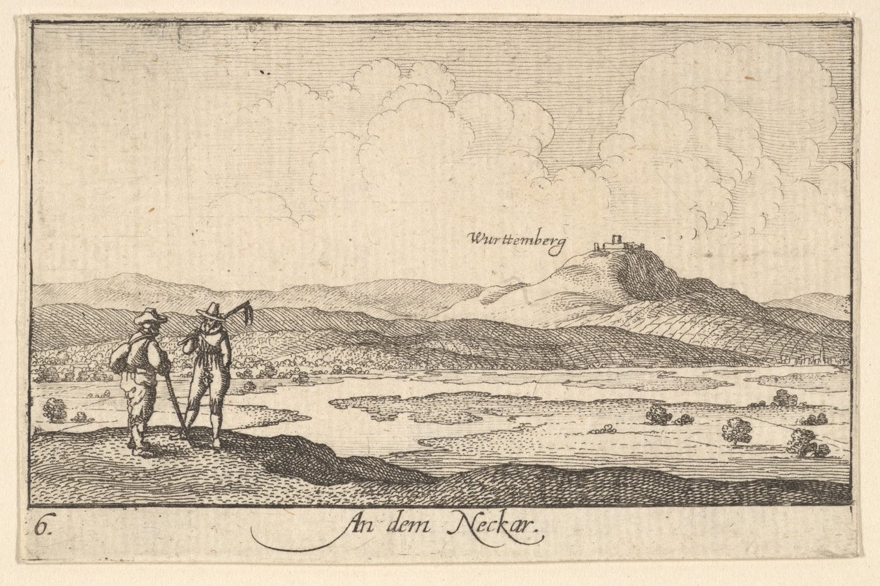 Aan de Neckar door Wenceslaus Hollar