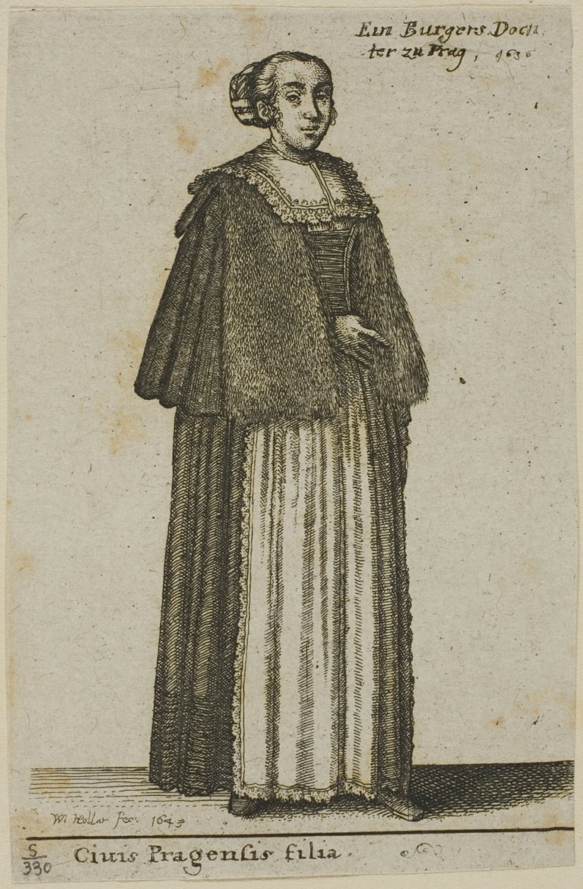 Praagse meisje door Wenceslaus Hollar