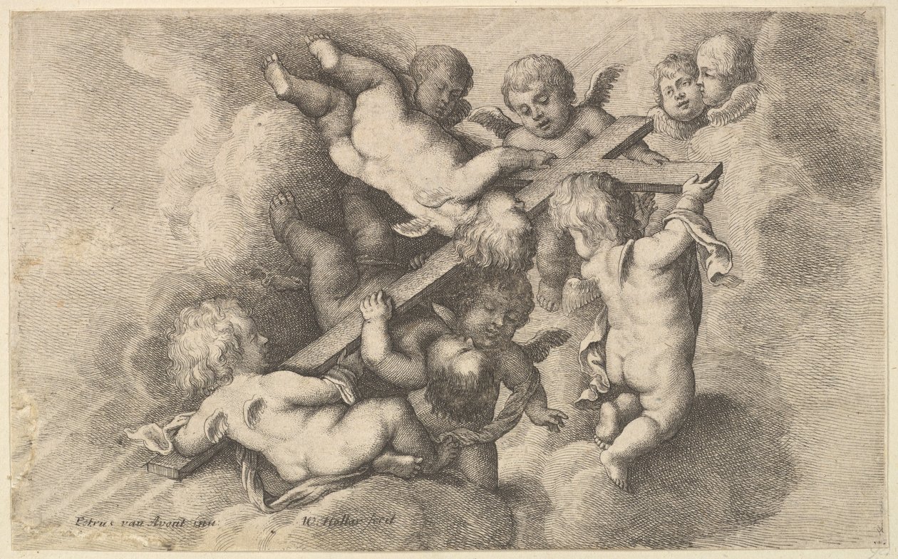 Zeven putti die het kruis dragen, 1646 door Wenceslaus Hollar