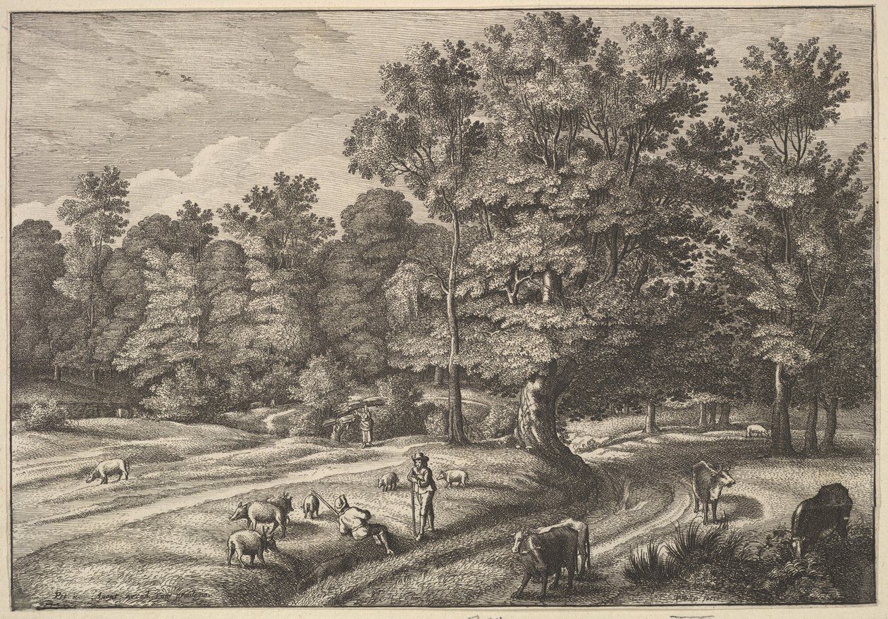 Herders in een bos, 1648-50 door Wenceslaus Hollar