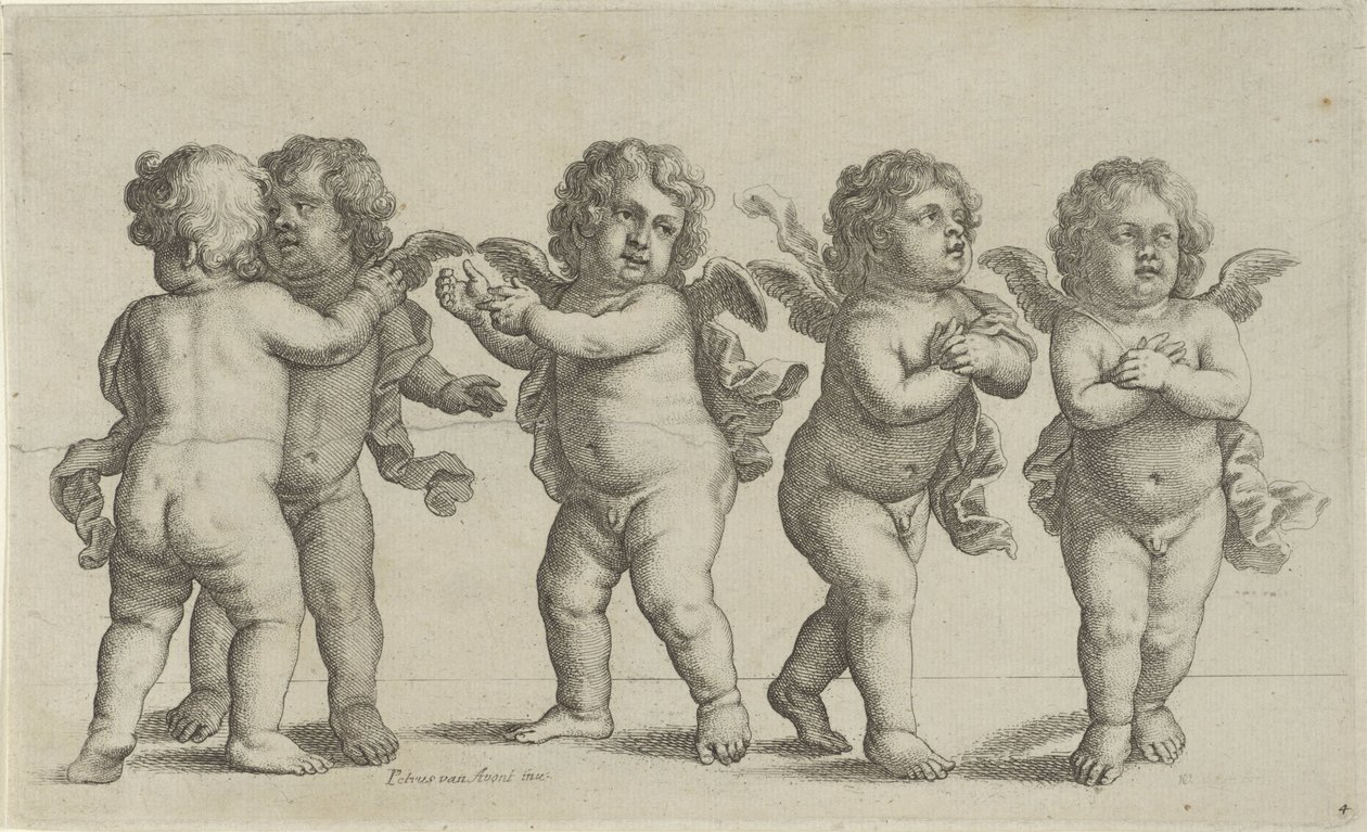 Vijf cherubijnen door Wenceslaus Hollar