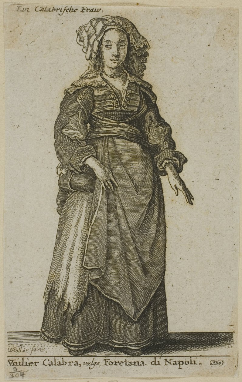 Vrouw van Calabrië door Wenceslaus Hollar