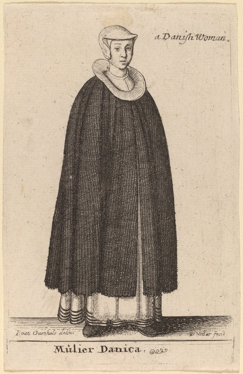 Deense Vrouw door Wenceslaus Hollar after Hendrik J. van Craenhals