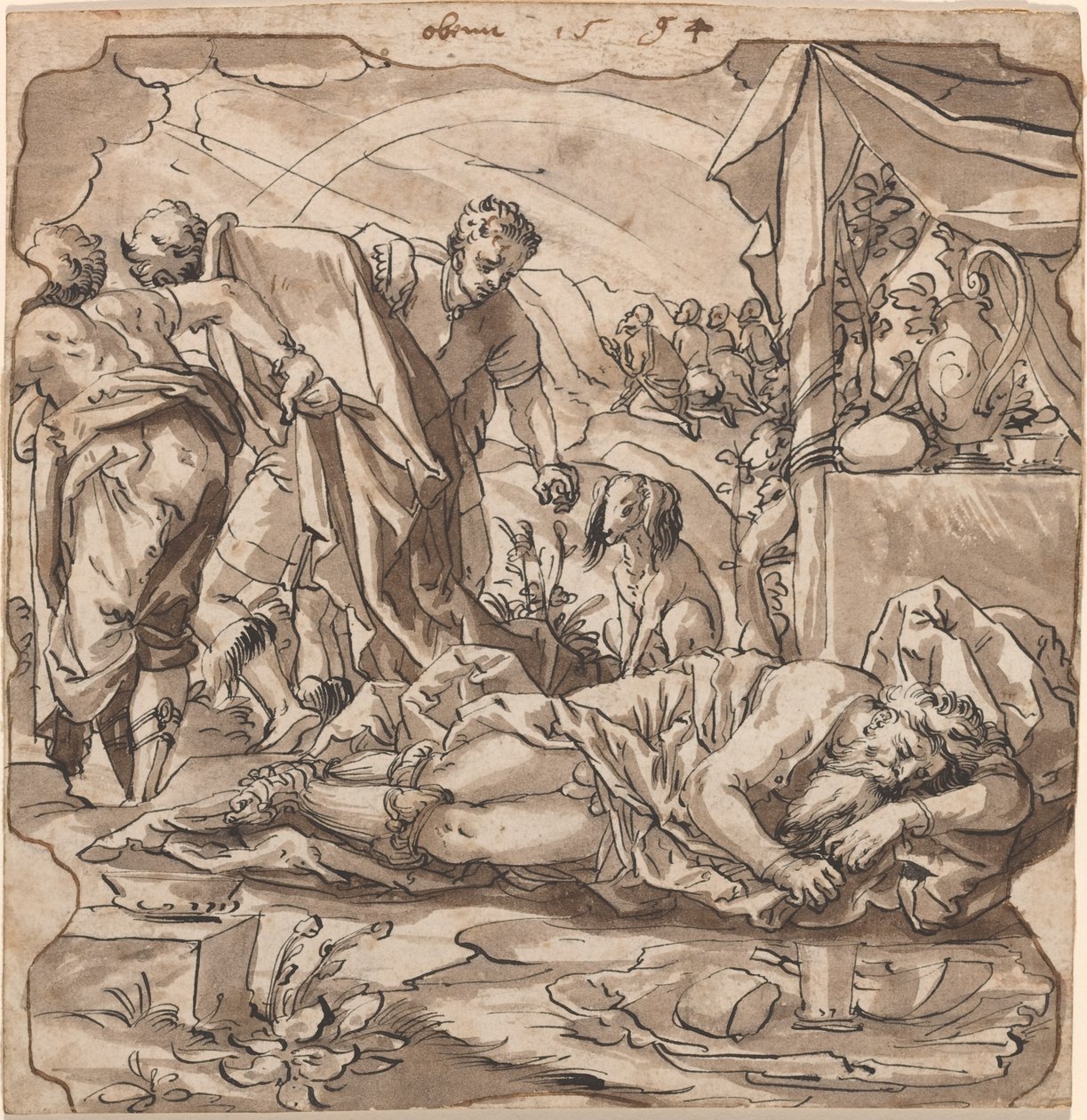 De dronkenschap van Noach door Werner Kübler after Tobias Stimmer