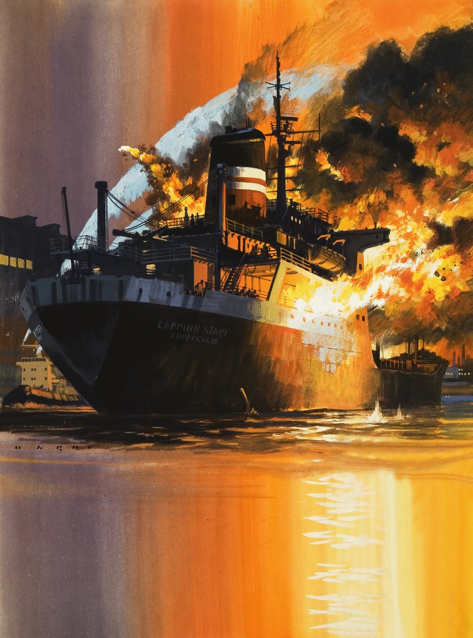 Laaiend schip door Wilf (20th century) Hardy