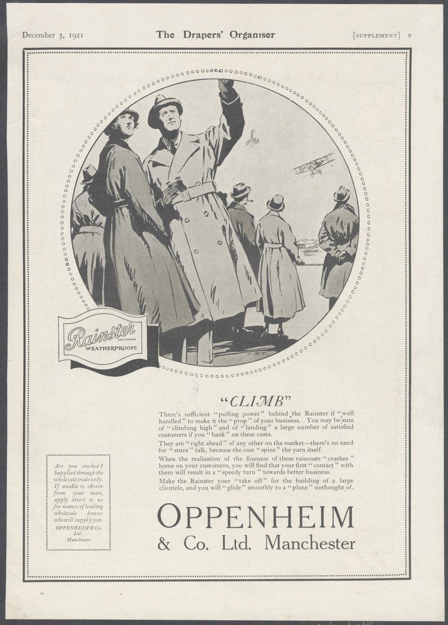 Oppenheim & Co Herenkleding, 1929 door Wilfred Fryer