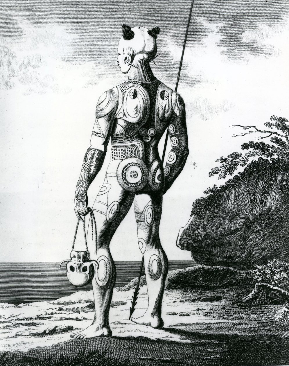 Een jonge Noukahiwan man niet volledig getatoeëerd, 1813 door Wilhelm Gottlieb Tilesius von Tilenau