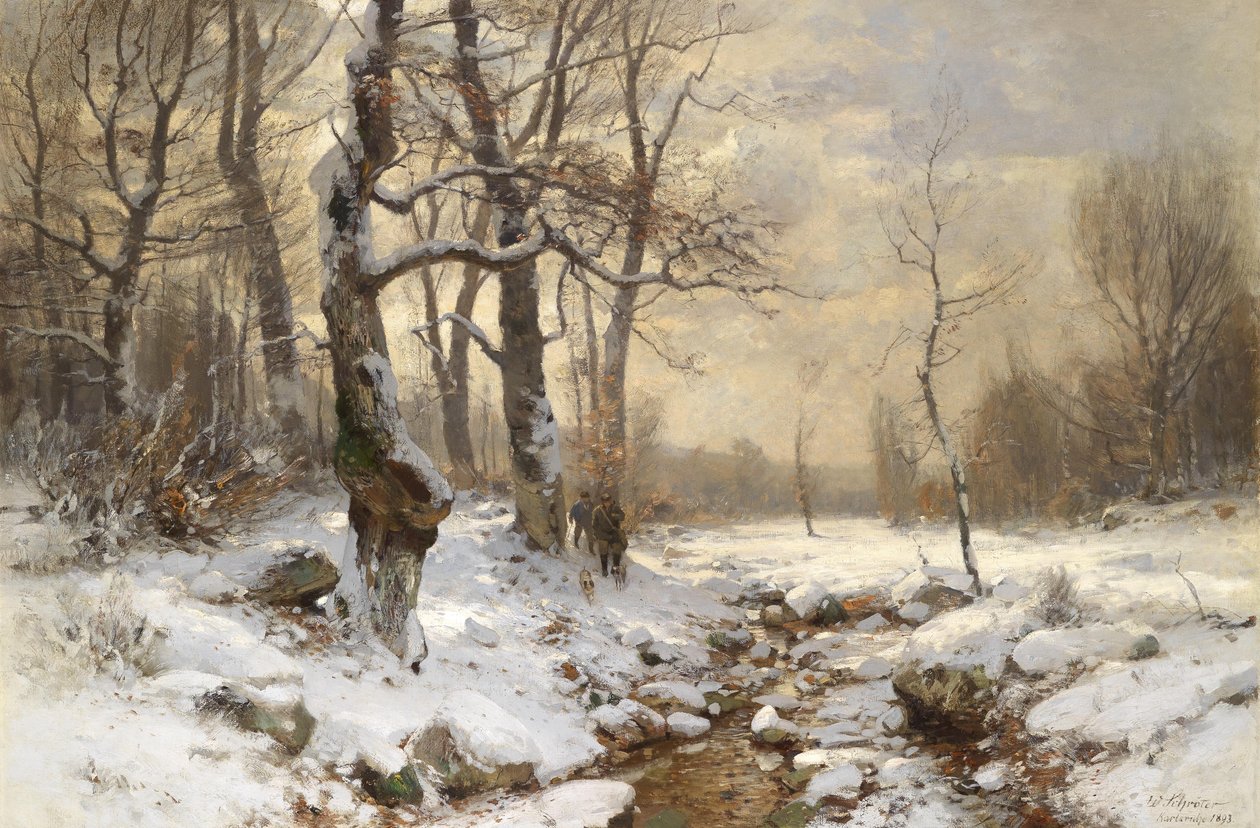Jager in het winterbos door Wilhelm Schröter