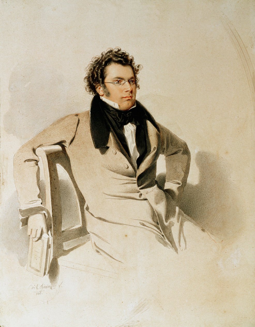 Franz Schubert ... (aquarel) door Wilhelm August Rieder