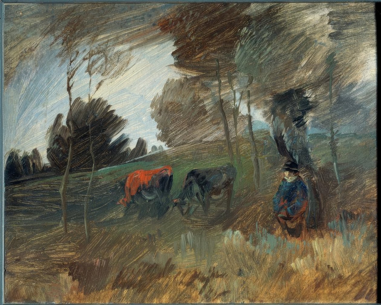 Weidelandschap met rode koe door Wilhelm Busch