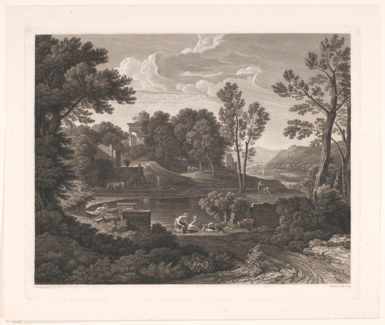 Arcadisch landschap met grafmonumenten door Wilhelm Friedrich Gmelin