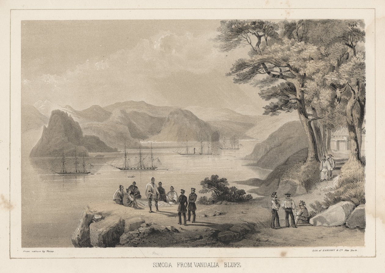 Simoda vanaf Vandalia Bluff, 1855 door Wilhelm Joseph Heine