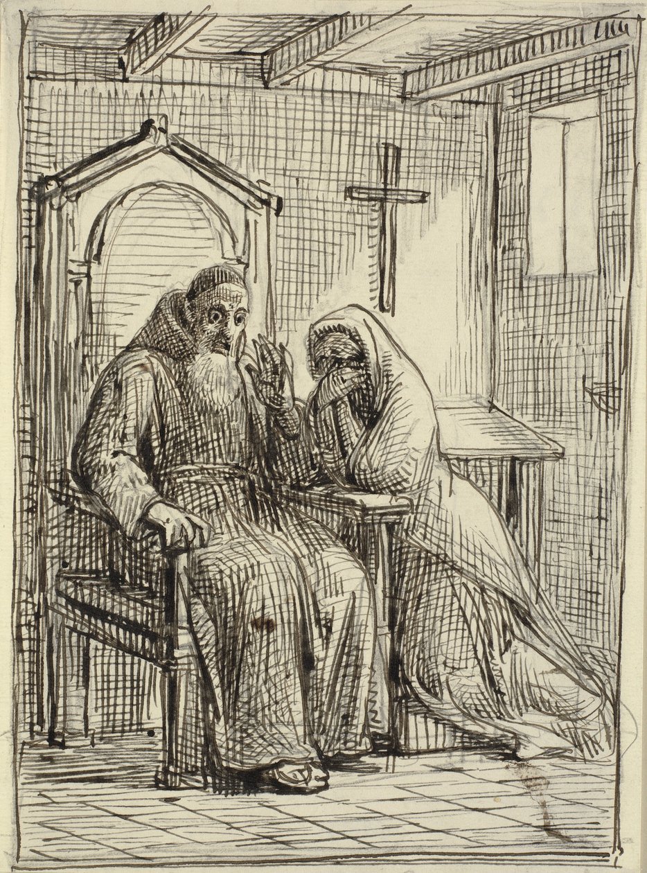 De verschrikte biechtvader door Wilhelm Marstrand
