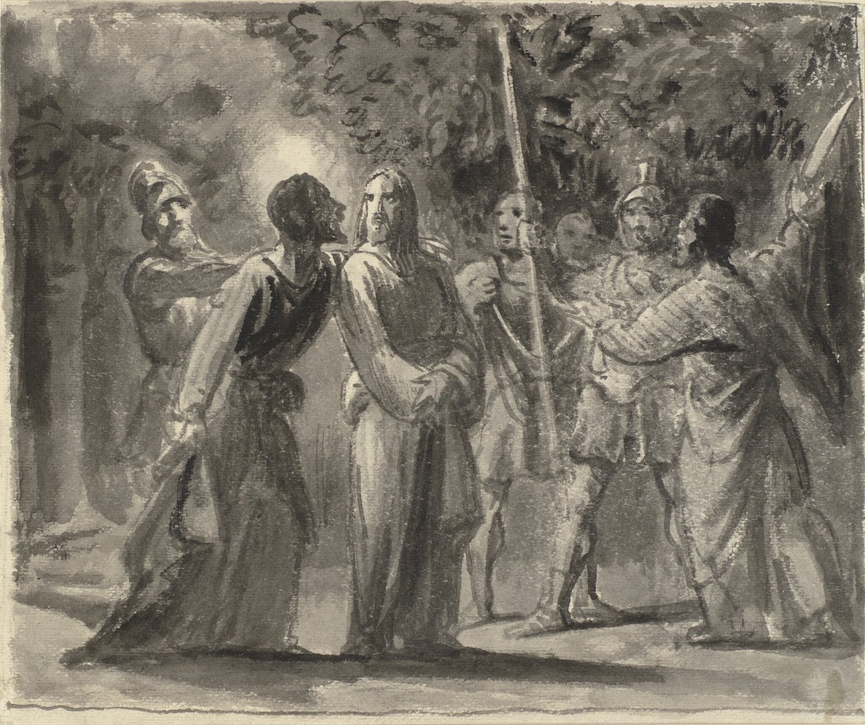 Jezus wordt gekust door Judas in de Hof van Getsemane door Wilhelm Marstrand