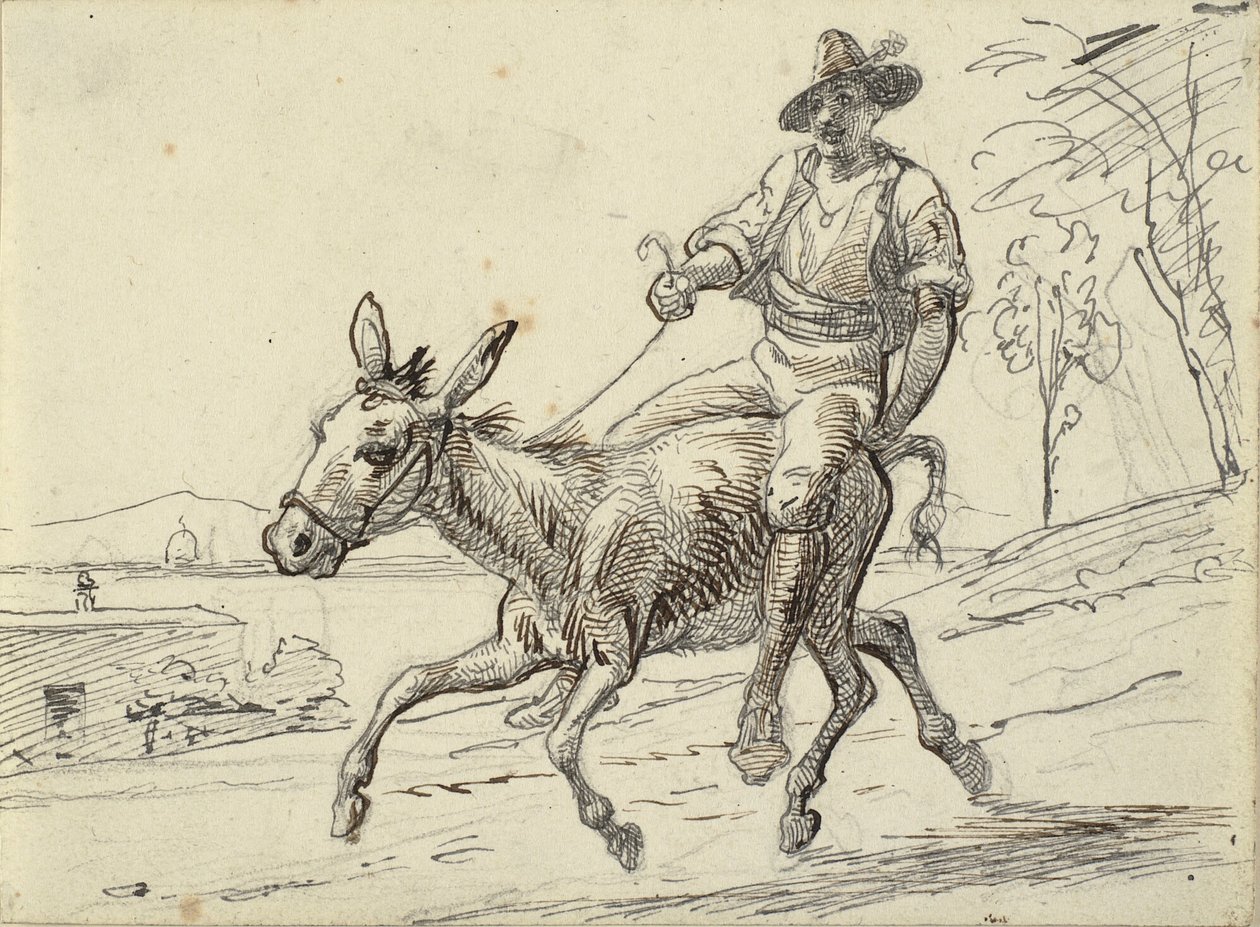Jonge man rijdt op een ezel door Wilhelm Marstrand