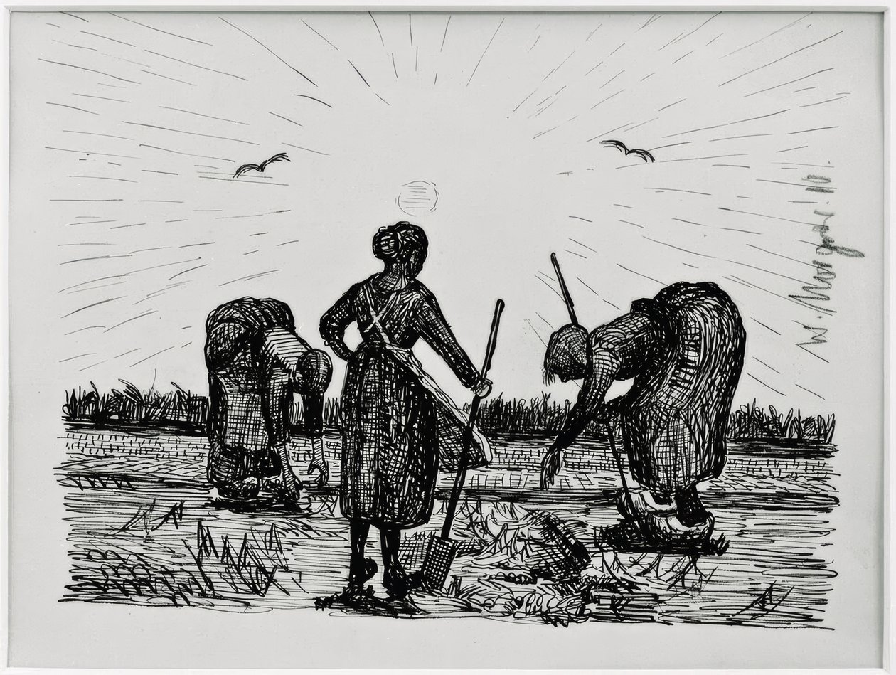 Drie vrouwen in het veld door Wilhelm Morgner