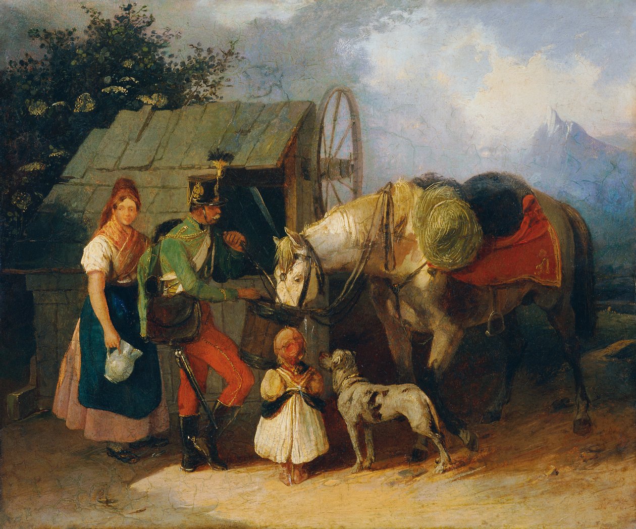 Huzaren bij de fontein door Wilhelm Richter