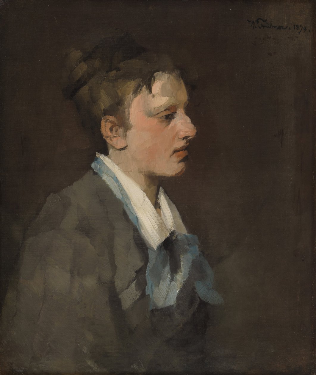 Brusselaar met blauwe stropdas door Wilhelm Trübner