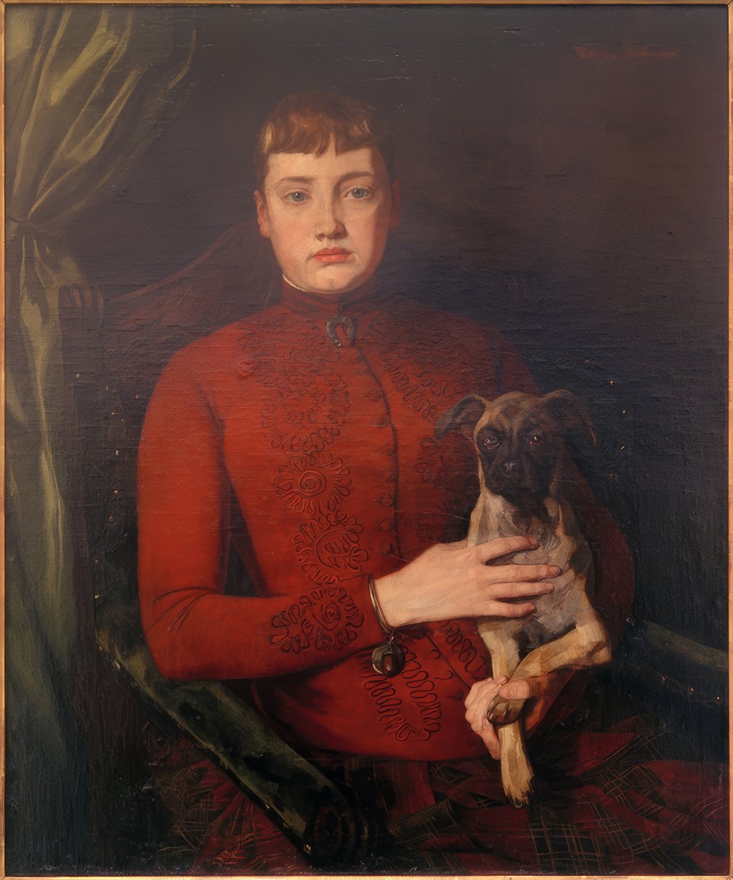 Dame met hondje door Wilhelm Trübner