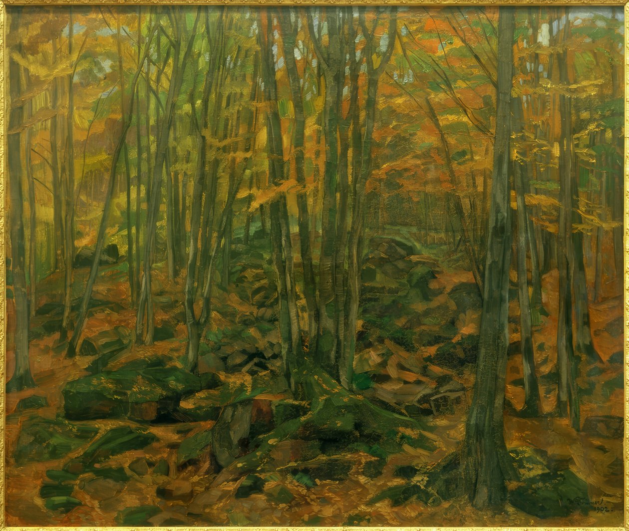 Rotsblokken in het Odenwald door Wilhelm Trübner
