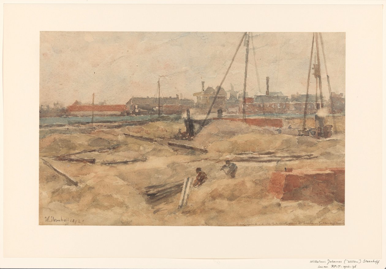 Bouwterrein bij het Wilhelmina Gasthuis door Wilhelmus Johannes Steenhoff