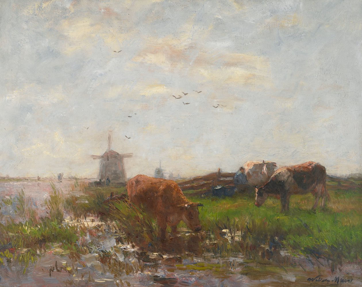 Vee graast aan de waterkant, ca. 1880-90 door Willem Maris