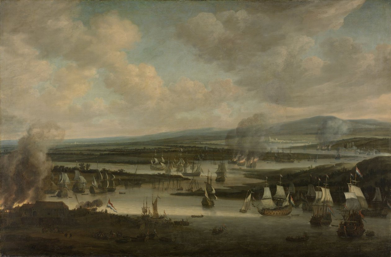 Verbranding van de Engelse vloot bij Chatham, juni 1667, 1667-78 door Willem Schellinks