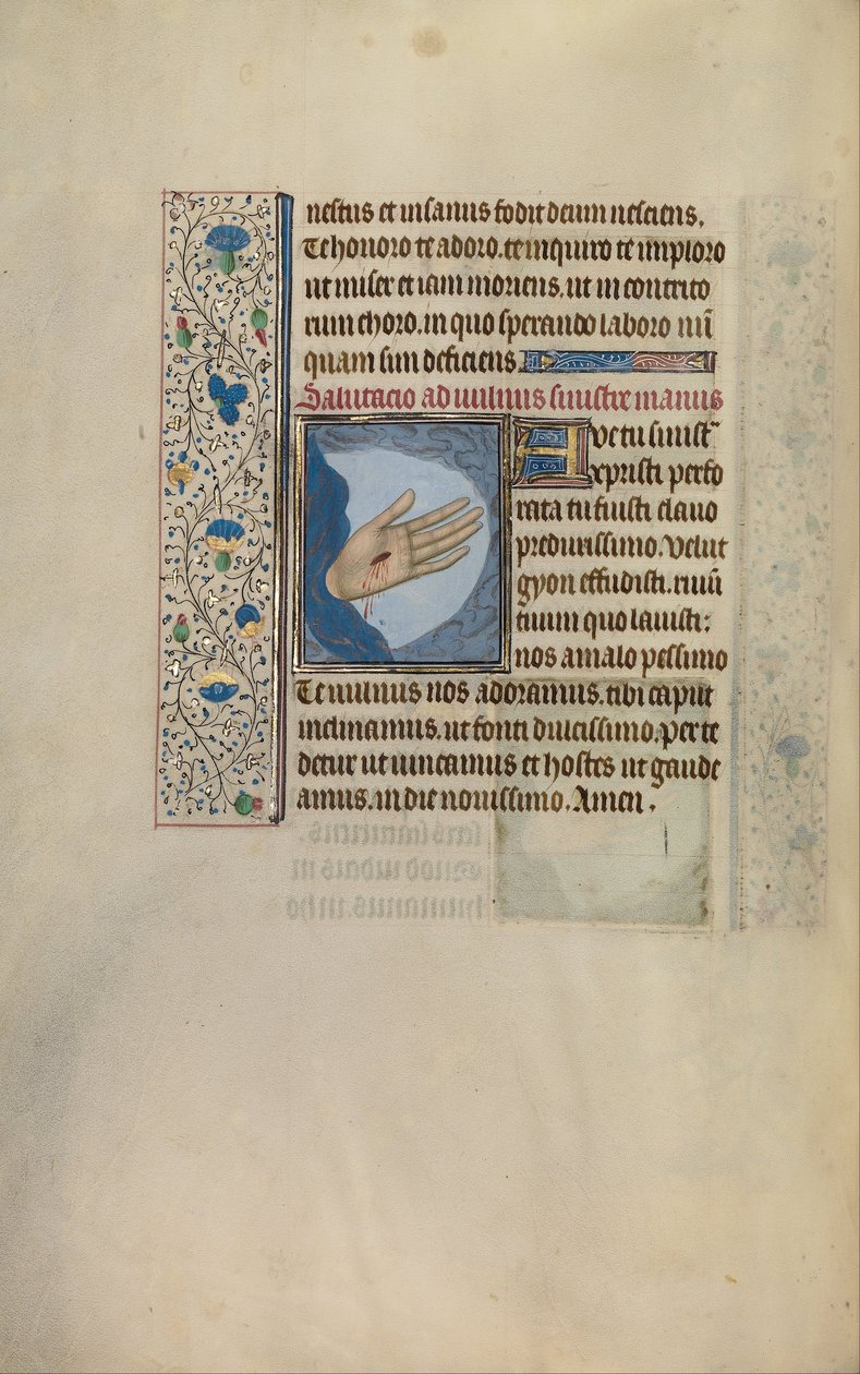Linkerhand van Christus met wond door Willem Vrelant