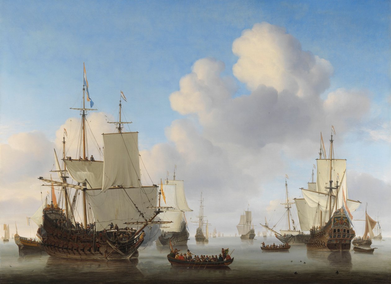 Nederlandse schepen in een kalme zee, ca. 1665 door Willem van de Velde