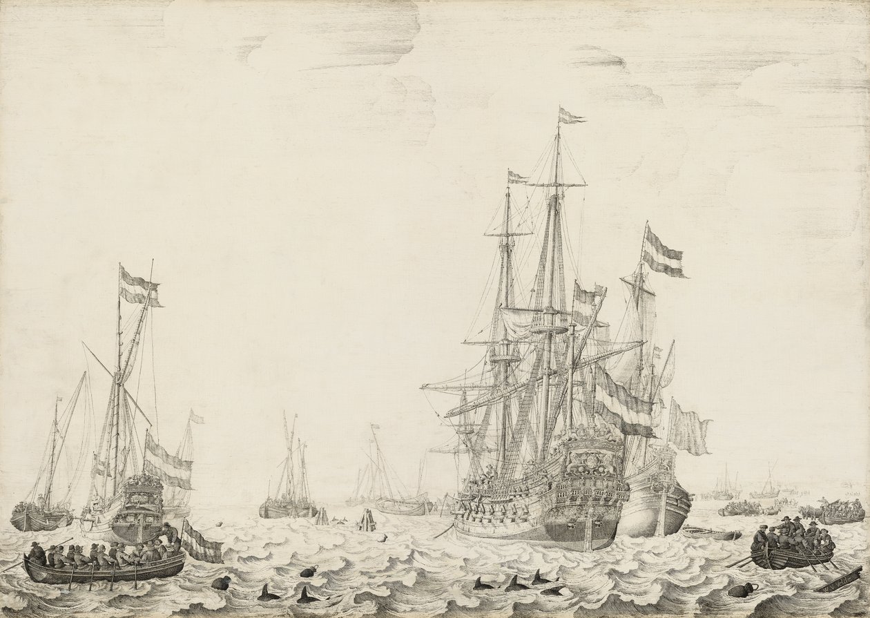 Nederlandse schepen bij de kust, vroege jaren 1650 door Willem van de Velde