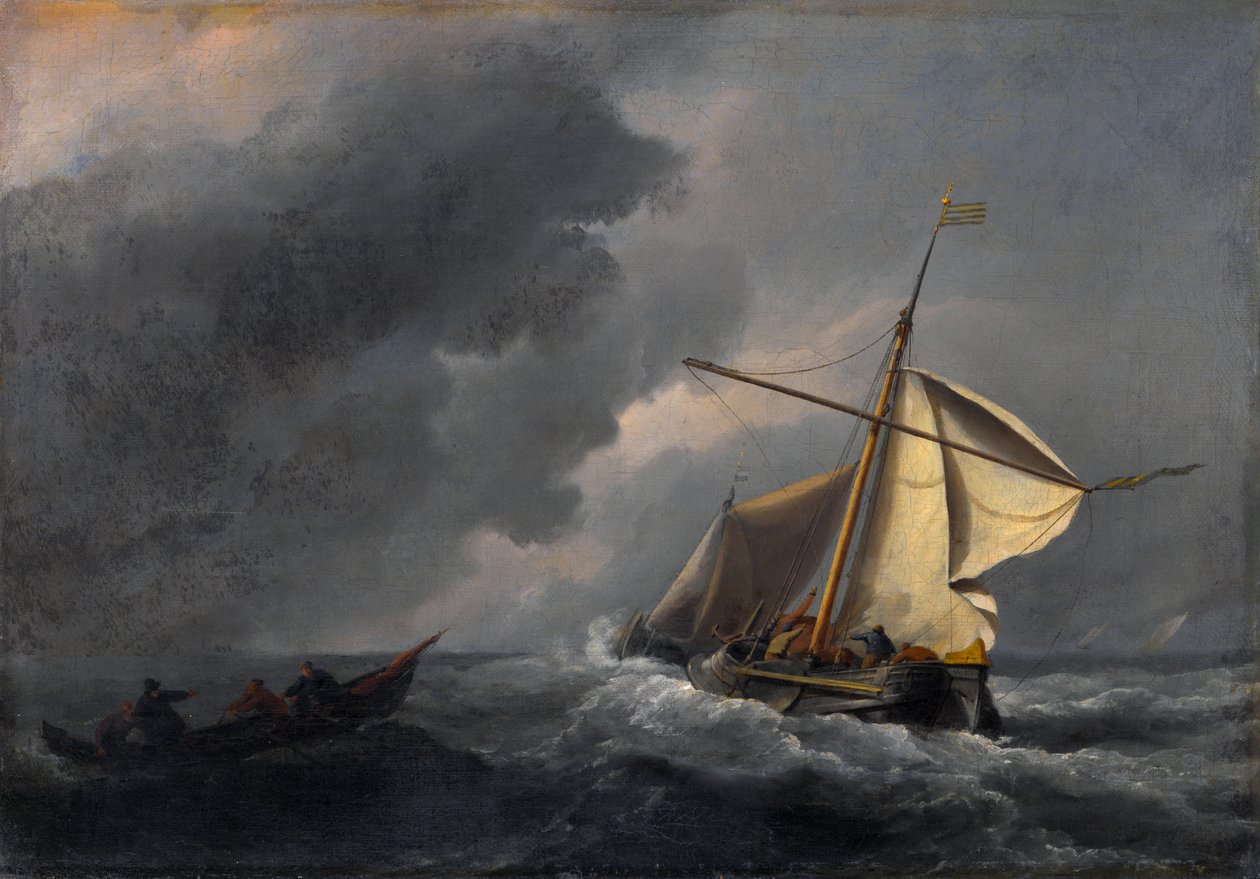 Een Nederlands Schip in een Sterke Wind door Willem van de Velde the Younger