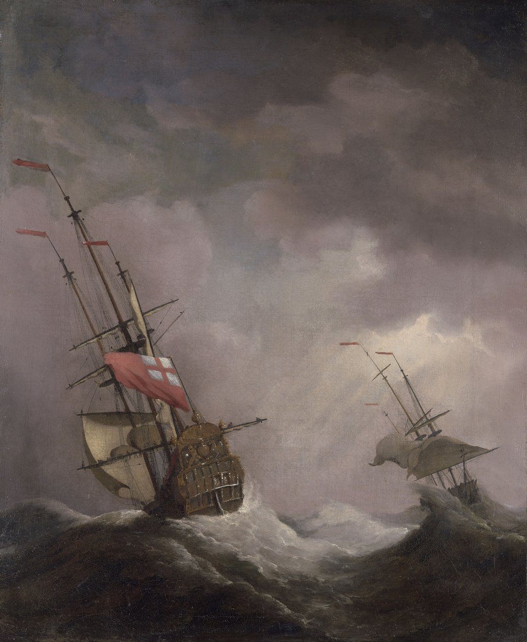 Een Engels Schip op Zee in een Storm door Willem van de Velde the Younger
