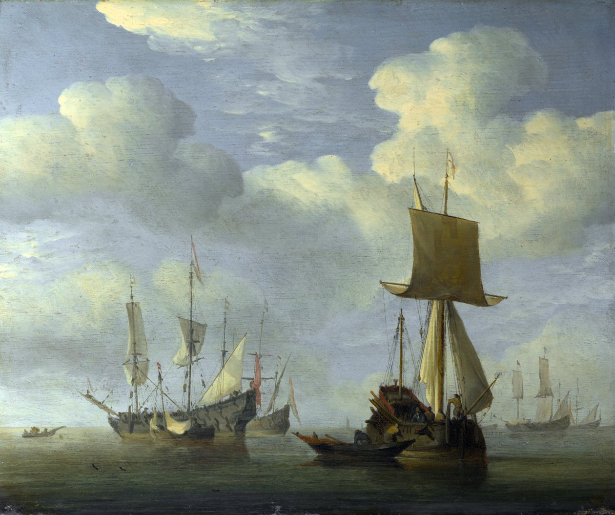 Een Engels Schip en Nederlandse Schepen in de Windstilte door Willem van de Velde the Younger
