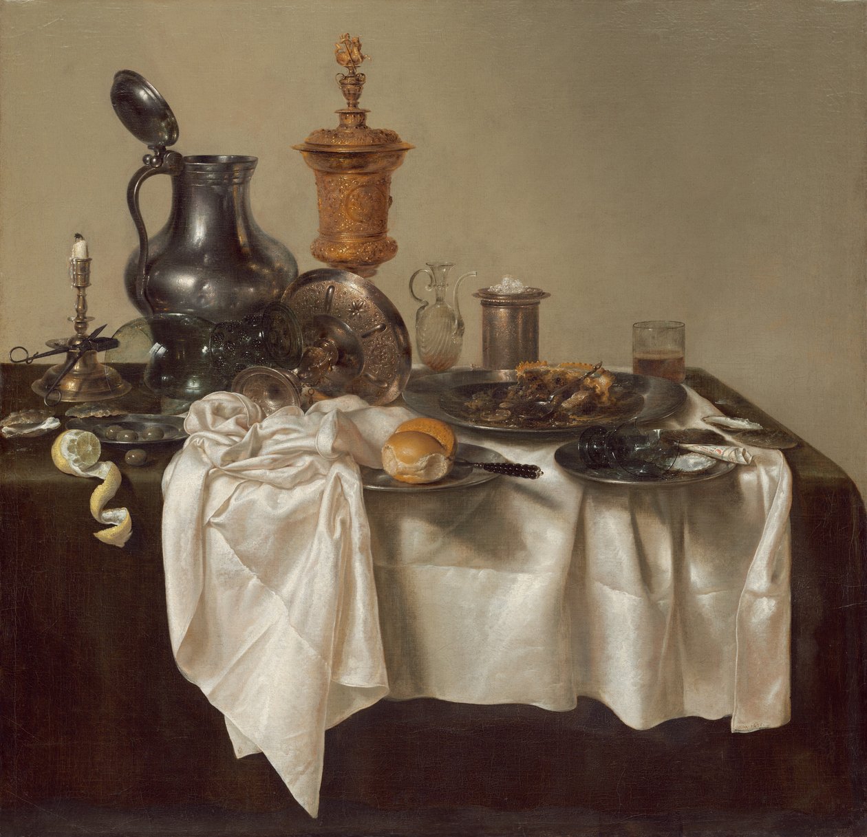 Banketstuk met gehaktpastei door Willem Claesz. Heda