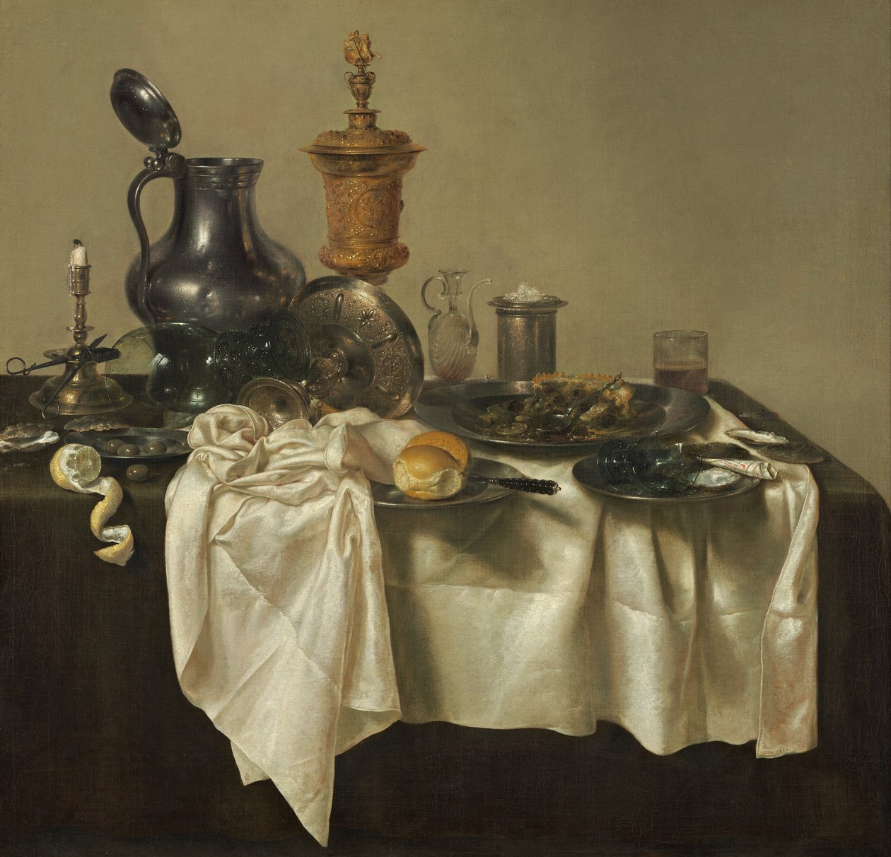Banketstuk met gehakttaart door Willem Claesz. Heda