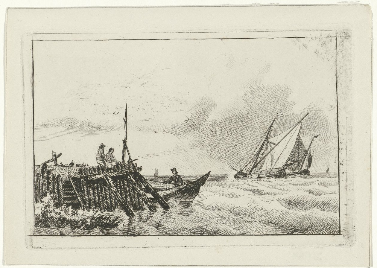 Pier aan water door Willem Gruyter jr.