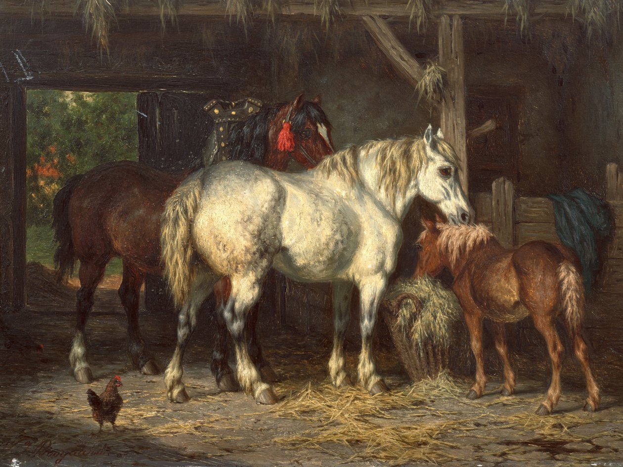 Paarden in stal (schilderij) door Willem Jacobus Boogaard