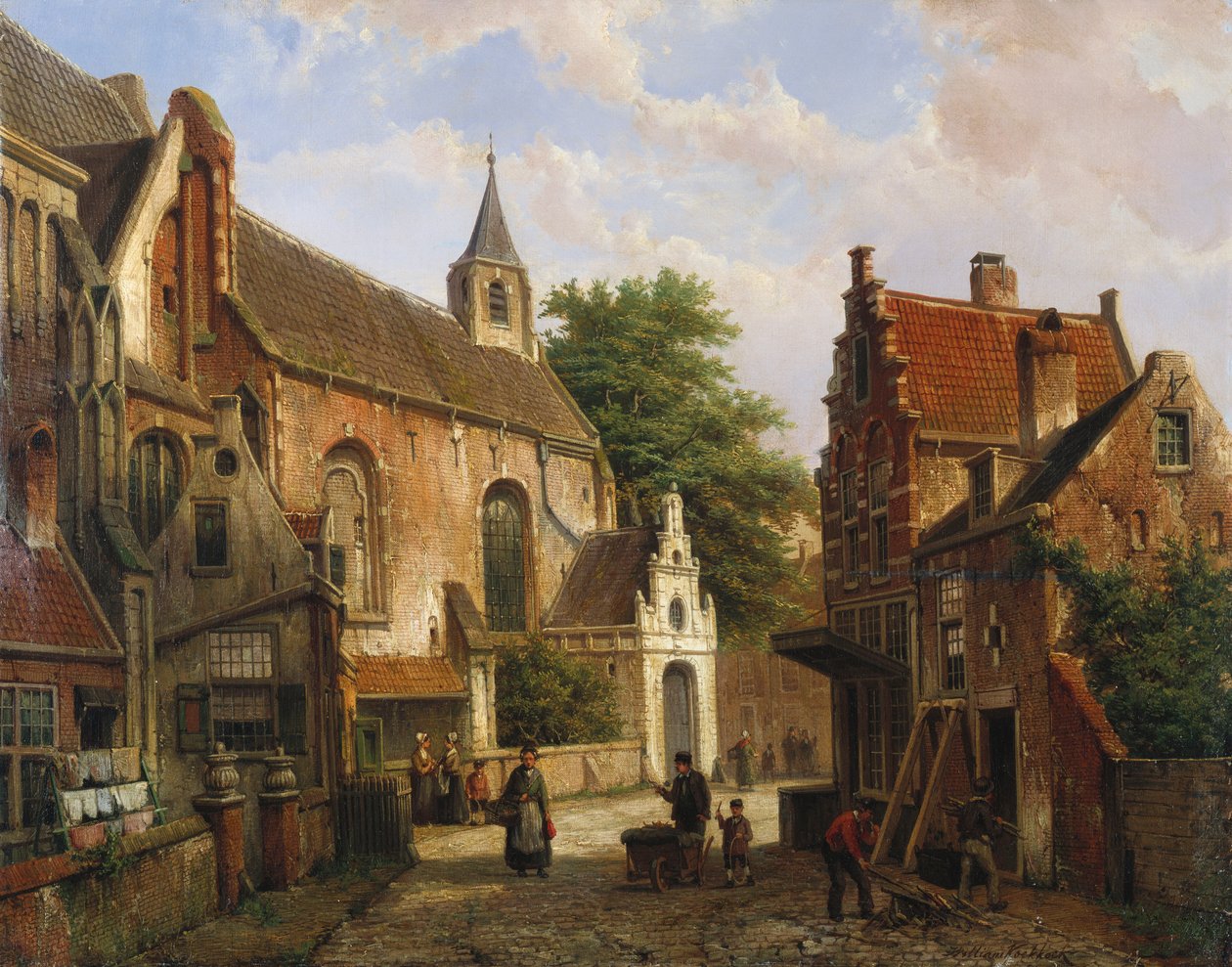 Een straattafereel in Delft door Willem Koekkoek
